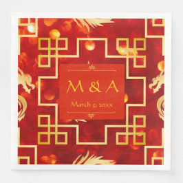 レッド&金ゴールドドラゴン結婚ズ・ディナー・ナプキンス