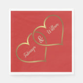 レッド&金ゴールドハート結婚ズ紙ナプキンス スタンダードランチョンナプキン (正面)