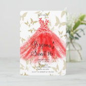 レッド&金ゴールドバタフライダンスドレススウィート16パーティー 招待状 (スタンド正面)