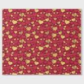 レッド&金ゴールドバレンタインデーハート ラッピングペーパー (フラット)