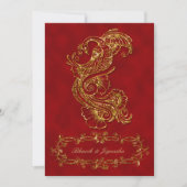 レッド&金ゴールドピーコックインディアン結婚式招待状 招待状 (正面)