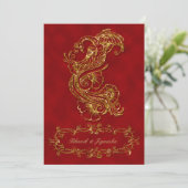 レッド&金ゴールドピーコックインディアン結婚式招待状 招待状 (スタンド正面)