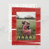 レッド&金ゴールドファララララスノークリスマスホリデー シーズンポストカード (正面/裏面)