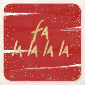 レッド&金ゴールドファララララスノークリスマスホリデー スクエアペーパーコースター (正面)