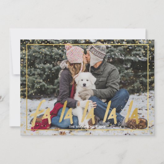 レッド&金ゴールドファララララスノーホリデークリスマス シーズンカード (正面)