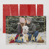 レッド&金ゴールドファララララスノーホリデークリスマス シーズンカード (正面/裏面)