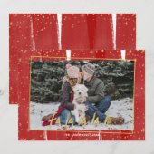 レッド&金ゴールドファララララスノーホリデークリスマス シーズンカード (正面/裏面)