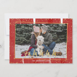 レッド&金ゴールドファララララスノーホリデークリスマス シーズンカード