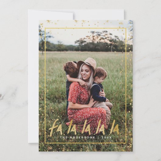 レッド&金ゴールドファララララスノーホリデークリスマス シーズンカード (正面)