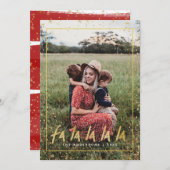 レッド&金ゴールドファララララスノーホリデークリスマス シーズンカード (正面/裏面)