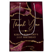 レッド&金ゴールドフェイクグリッターアゲート誕生日 ミディアムペーパーバッグ (裏面)