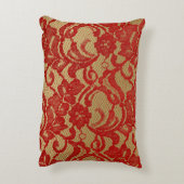 レッド&金ゴールドフェイクフローラレースジュエル&金ゴールド アクセントクッション (裏面(縦))