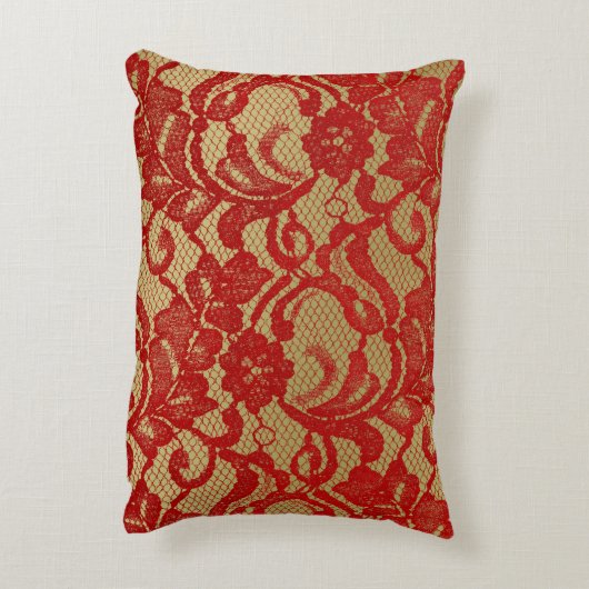 レッド&金ゴールドフェイクフローラレースジュエル&金ゴールド アクセントクッション (裏面(縦))