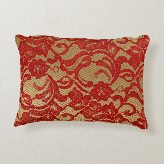レッド&金ゴールドフェイクフローラレースジュエル&金ゴールド アクセントクッション (裏面)