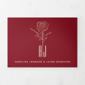 レッド&金ゴールドフォトフォトトリフォールドウェディング招待状 三つ折り招待状 (カバー)