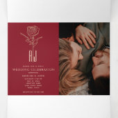 レッド&金ゴールドフォトフォトトリフォールドウェディング招待状 三つ折り招待状 (内部中)