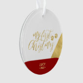 レッド&金ゴールドペットドッグ初めてのクリスマスフォトオーナメント オーナメント (正面)