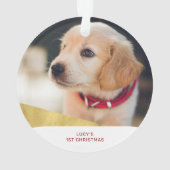レッド&金ゴールドペットドッグ初めてのクリスマスフォトオーナメント オーナメント (裏面)