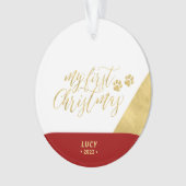 レッド&金ゴールドペットドッグ初めてのクリスマスフォトオーナメント オーナメント (正面)