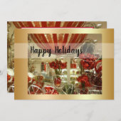 レッド&金ゴールドホリデーデコーフラットホリデーカード シーズンカード (正面/裏面)