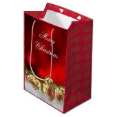 レッド&金ゴールドホリーバウブルズメリークリスマス2 ミディアムペーパーバッグ (正面アングル)