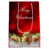 レッド&金ゴールドホリーバウブルズメリークリスマス2 ミディアムペーパーバッグ (裏面)