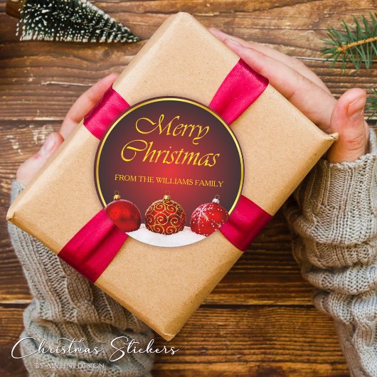 レッド&金ゴールドホリーボードクリスマスクリスマス ラウンドシール