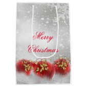 レッド&金ゴールドホリーボードシルバーメリークリスマス ミディアムペーパーバッグ (裏面)