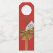 レッド&金ゴールドボウハッピーホリデークリスマスボトルラベル ボトルネックタグ (正面)