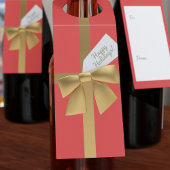 レッド&金ゴールドボウハッピーホリデークリスマスボトルラベル ボトルネックタグ