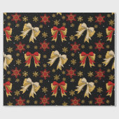 レッド&金ゴールドボーズスノーフレークスクリスマスホリデー ラッピングペーパー (フラット)