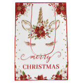 レッド&金ゴールドポインセチア顔メリークリスマス ミディアムペーパーバッグ (裏面)