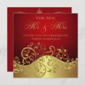 レッド&金ゴールドポストウエディングレセプション招待状 招待状 (正面/裏面)