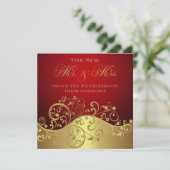 レッド&金ゴールドポストウエディングレセプション招待状 招待状 (スタンド正面)