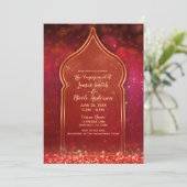 レッド&金ゴールドモロッコアラビアンナイト婚約 招待状 (スタンド正面)