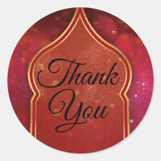 レッド&金ゴールドモロッコアラビアンナイト結婚式の引き出物 ラウンドシール (正面)