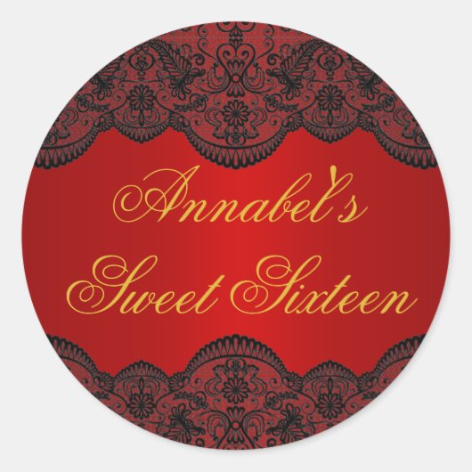 レッド&金ゴールドレーススウィート16ステッカー ラウンドシール (正面)