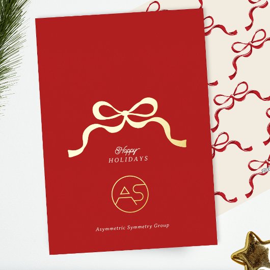 レッド&金ゴールド企業のロゴビジネスレトロボウ 箔シーズンカード