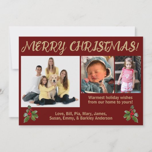 レッド&金ゴールド伝統的スタイルフォトクリスマスカード シーズンカード (正面)