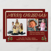 レッド&金ゴールド伝統的スタイルフォトクリスマスカード シーズンカード (正面/裏面)