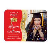 レッド |金ゴールド大学院生Wave Grad Capフォトマグネット マグネット (横)