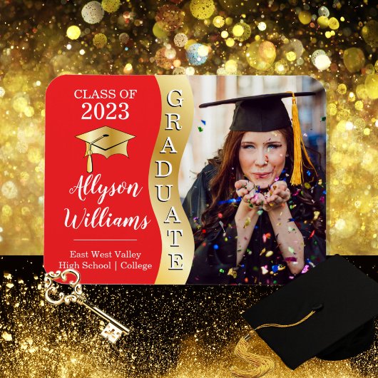 レッド |金ゴールド大学院生Wave Grad Capフォトマグネット マグネット