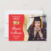 レッド |金ゴールド大学院生Wave Grad Cap写真 サンキューカード (正面)