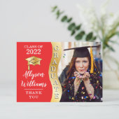 レッド |金ゴールド大学院生Wave Grad Cap写真 サンキューカード (スタンド正面)