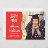 レッド |金ゴールド大学院生Wave Grad Cap写真 案内状 (正面)