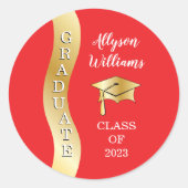 レッド |金ゴールド大学院Wave Grad Cap ラウンドシール (正面)