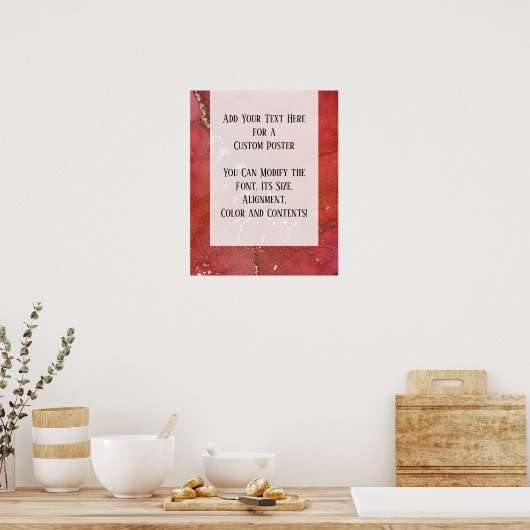 レッド&金ゴールド抽象芸術アルコールインクフルードアートDIY ポスター (キッチン)