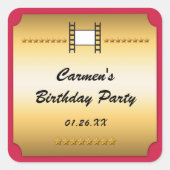 レッド&金ゴールド映画シネマバースデーパーティーステッカー スクエアシール (正面)