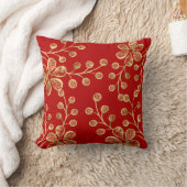 レッド&金ゴールド植物両面クッション クッション (ブランケット)