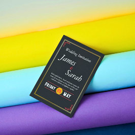 レッド&金ゴールド結婚のカスタム詳細招待状 招待状